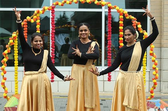 Three woman dressed in cultural attire at the South Asian Cultural Festival held in London, Ontario