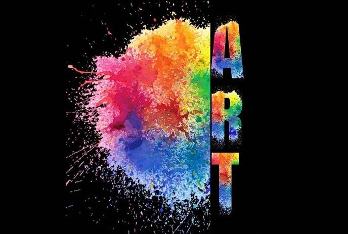 A colourful explosion on a black background