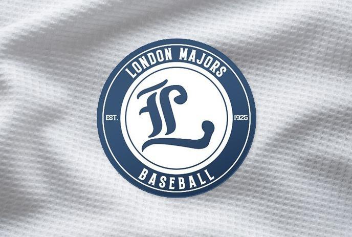 London Majors Baseball logo in navy blue on a white background.