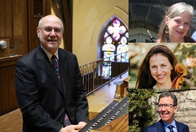 Collage of four individuals with smiling faces in various settings, including a church background and outdoors.