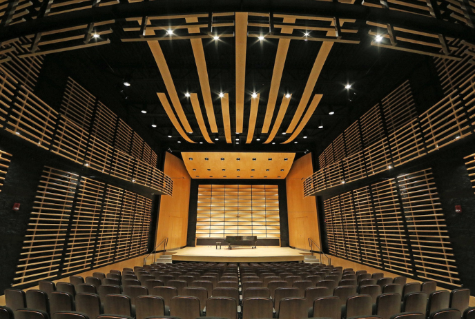 Von Kuster Hall from the inside, looking at the stage.