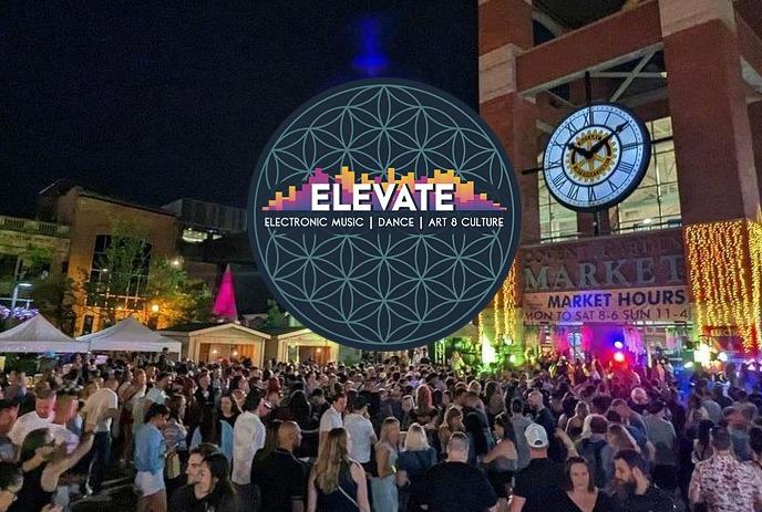 A large crowd gathered outdoors at the Elevate Music Festival held at Market Square in London, Ontario