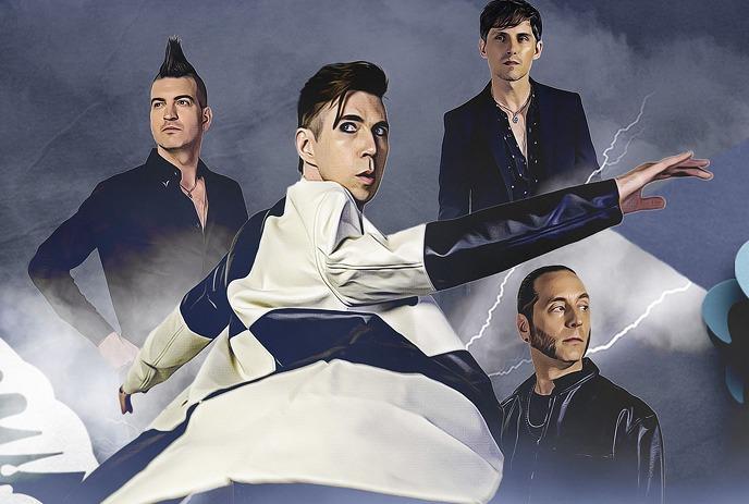 A graphic of the 4 band members of Marianas Trench, posing in different poses for the camera.