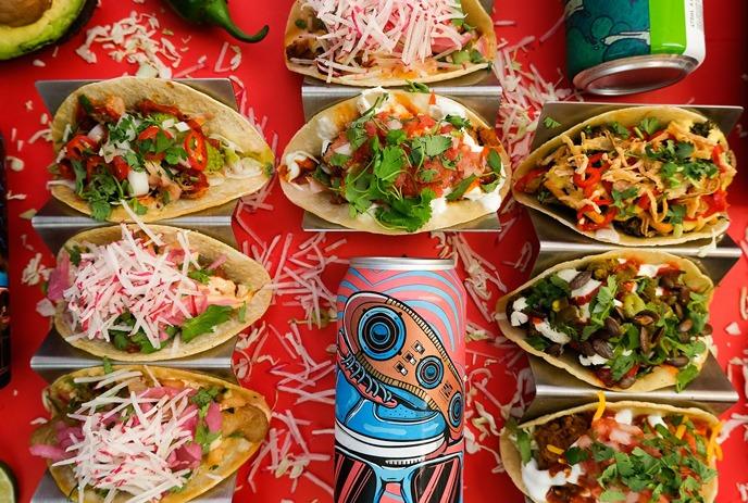 Various tacos on display from The Mule in London, Ontario