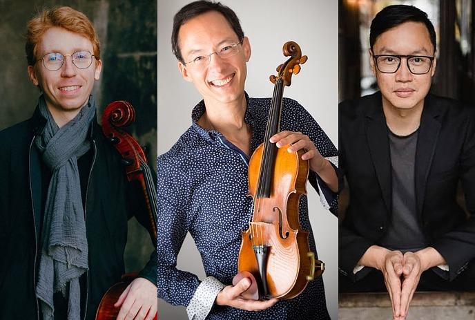 Pianist Philip Chiu, cellist Cameron Crozman and Edmonton Symphony Orchestra’s Concertmaster Robert Uchida