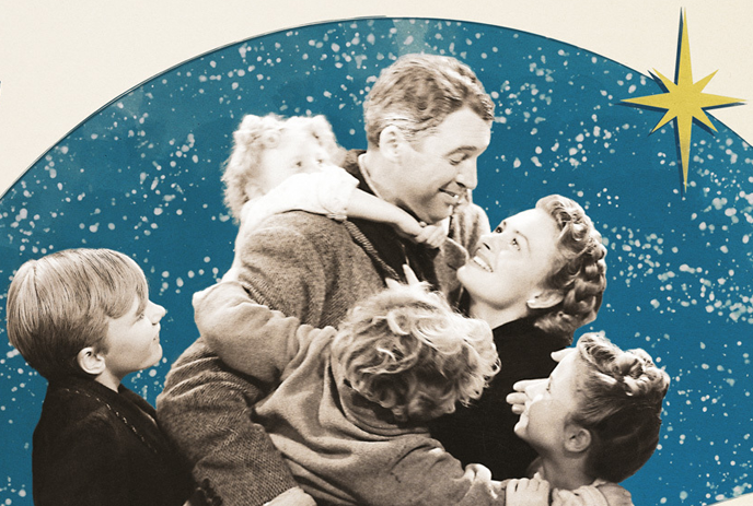 A group of children and an adult are joyfully embracing each other against a starry background.