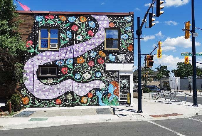 Old East Village Main Street Mural located at 680 Dundas St. in London, Ontario