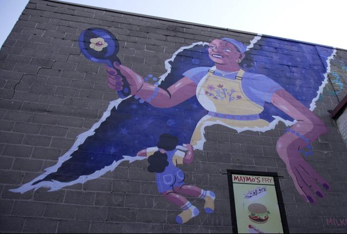 Mural at 420 Elizabeth Street in London, Ontario by Milkbox The Artist  and Risky Play Collective