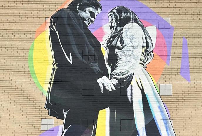 Johnny Cash & June Carter mural at Canada Life Place located in London, Ontario.