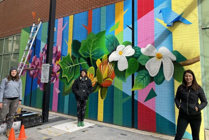 Market Lane Mural Artists Stephanie Boutari, Hawlii Pichette and Meaghan Claire Kehoe