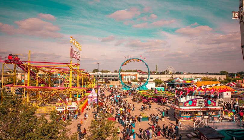 Skyline of the western fair with roller coasters